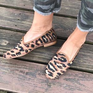 ZALO Leather & Tapestry Animal Print Slip On Flats | 7.5 NARROW